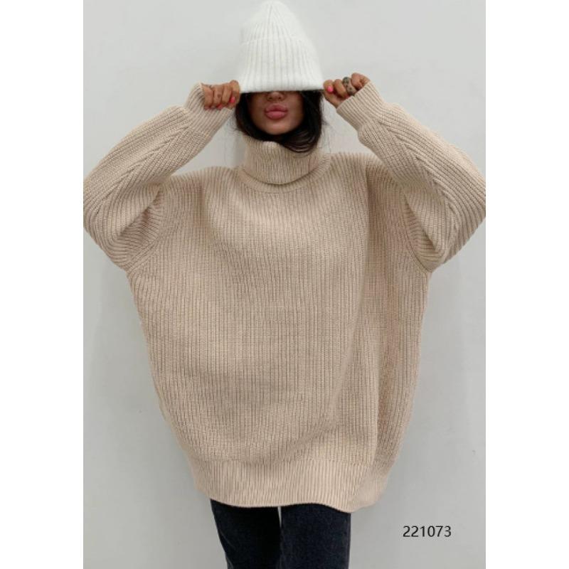 

Европейский и американский осенне-зимний утолщенный свободный свитер с высоким воротом из шерсти больших размеров, повседневный однотонный свитер, женская одежда XL бежевый