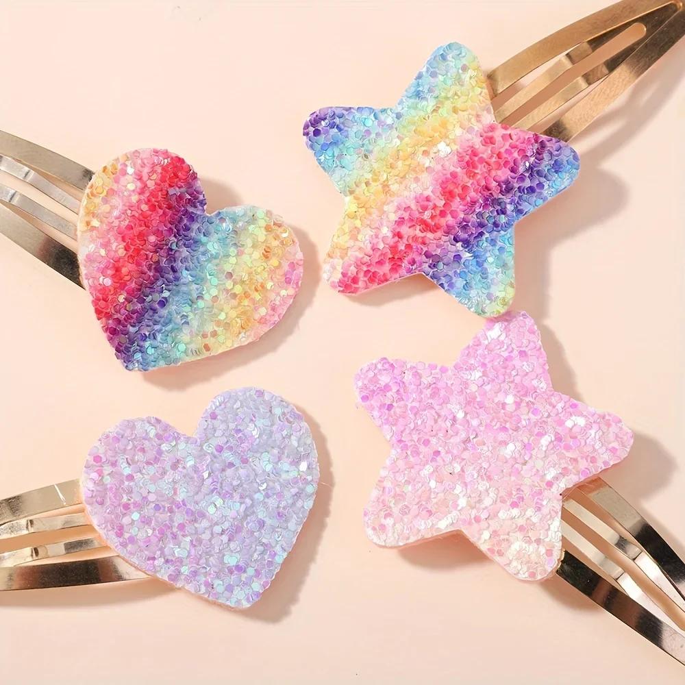 BABY BOWS 16Pcs/set Glitter Rainbow Heart Star BB Handmade Hair Clips for Girls Hairpins Barrettes Headwear Hair Accessories