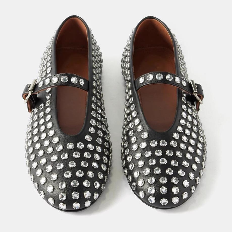 Rhinestone large size rhinestone rivet single shoes full diamond belt buckle round head flat bottom comfortable fashion women's single shoes