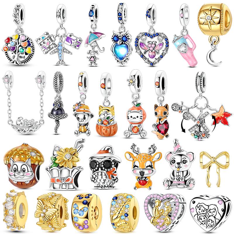 Copper Golden Leopard Dog Sunflower Beads Autumn Maple Leaves Original Charms Beads Fit Bracelet Women Jewelry Gift