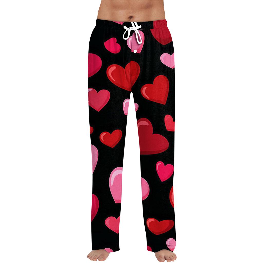 Men's Valentine's Day Printed Drawstring Long Pants Casual Pajamas