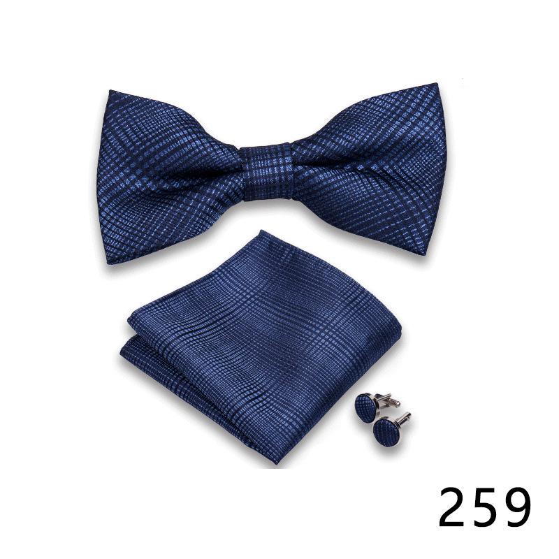 Men's Formal Bow Tie and Pocket Square Set for Banquets and Weddings, with Lapel Flower.