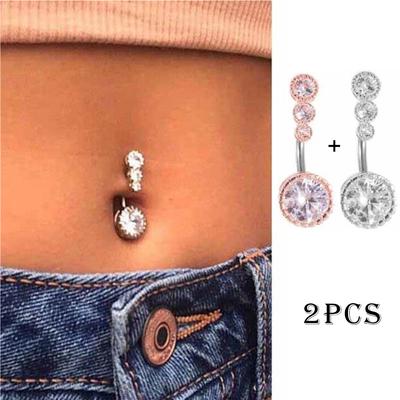 2 Pcs Navel Piercing Crystal-Steel WomanJewelry Barbell Women Accessories