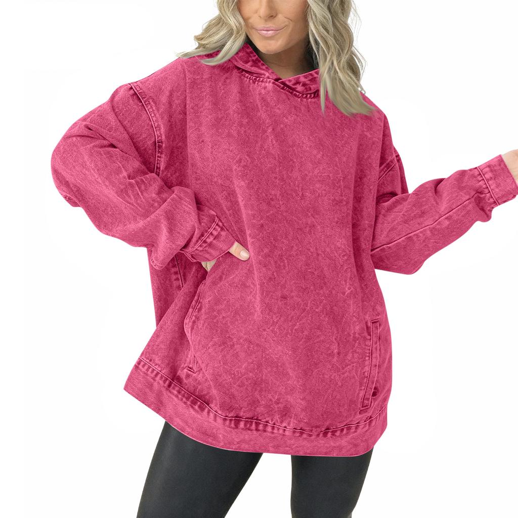 Women's Casual Pullover Denim Jacket Vintage Distressed Jean Hoodie Jacket Tops