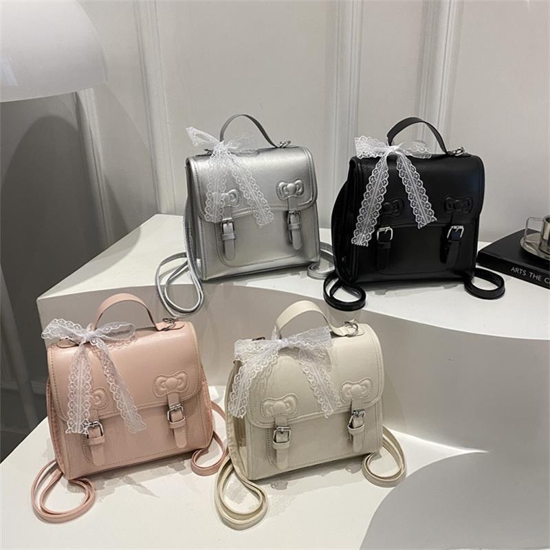 Cute College Style Bowknot Pu Backpack Handbag Lace Bow Ribbon Charm Shoulder Bag Sweet Trendy Women Girly Crossbody Bags Gifts