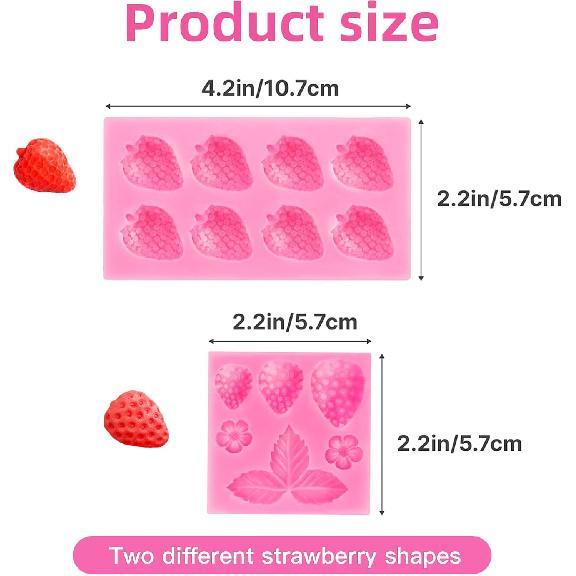 3 Pcs Strawberry Mold 3D Baking DIY Silicone Fruit Fondant Chocolate Mold for Cupcake Shortcake Cake Topper Decoration Candy Jelly Clay