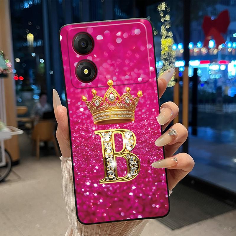 

Glitter Crown Letter Soft Silicone Black Phone Case For ZTE Blade A34 4G Shockproof Shell ZTE Blade A34 4G Casing ZTE Blade A34 4G