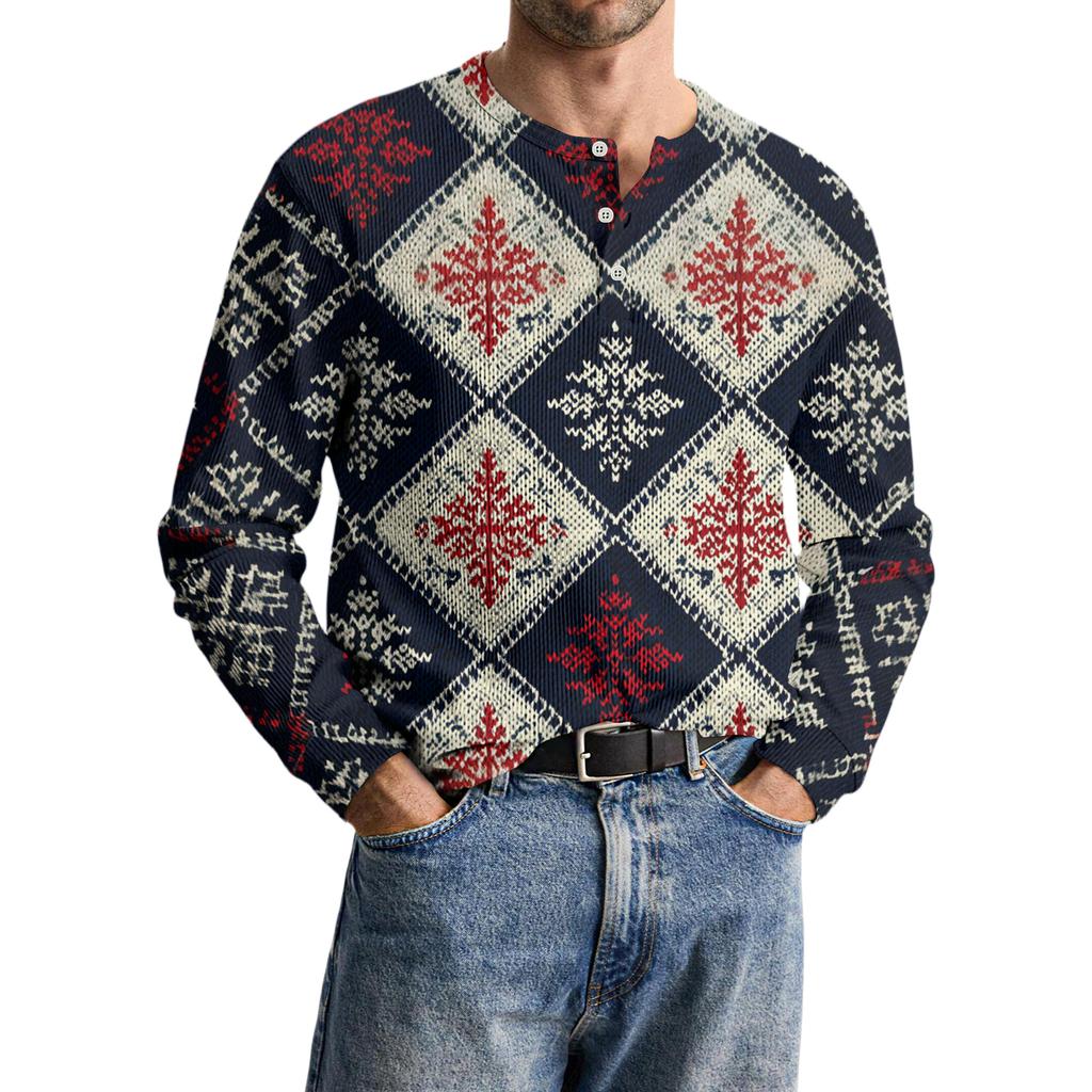 Men's Casual Knit Button-Up Long-Sleeve Shirt