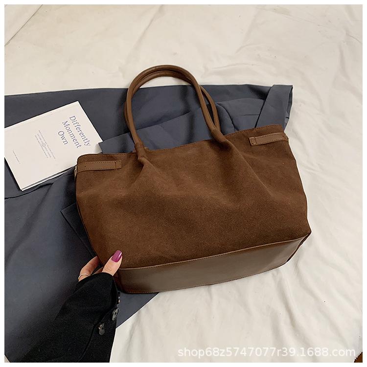 Suede Nubuck Tote Bag Large Capacity Commuter Shopping Bag Premium Mother-in-law Bag Maillard Vintage Shoulder Underarm Bag