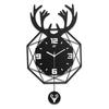 Nordic Style Deer Head Wall Clock Silent Movement Wood Wrought Iron Double layer Design For Household Living Room Decoration