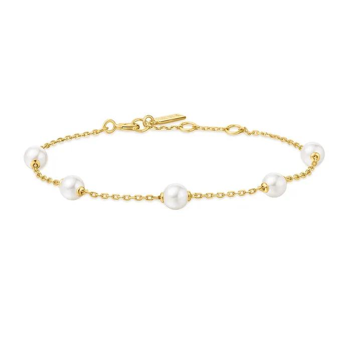 Gold Pearl Station 925 Silver Bracelet B065-01G.