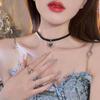 Heart Sniper~ Retro Black Peach Heart Clavicle Chain Leather Punk Style Accessories Niche Design Clavicle Chain
