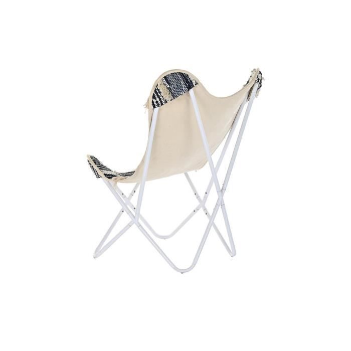 Fauteuil de jardin - Design bohème - Coton blanc - Fer noir - 74 x 65 x 90 cm