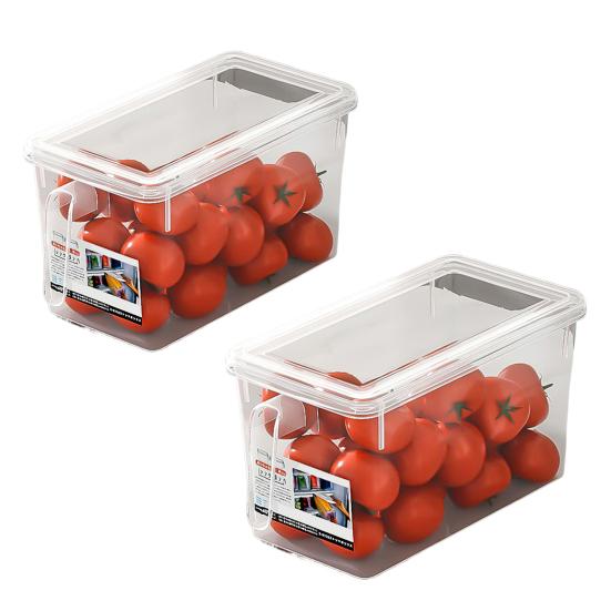 Refrigerator Organizer Transparent Food Box with Handle Lid Food-Grade Fridge Organizer Storage Bin for Fruits Vegetables Salads