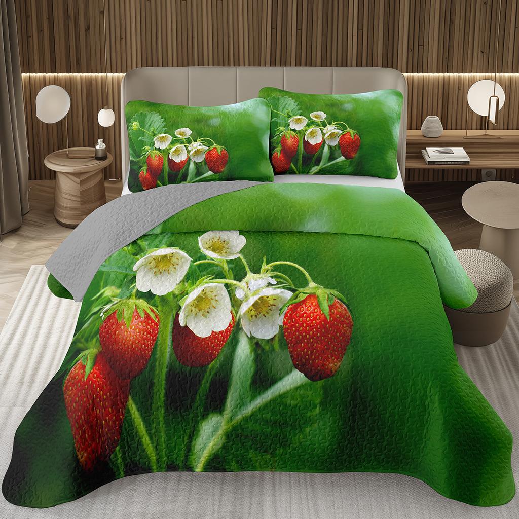 Strawberry Bedspread Kawaii Fruit Coverlet Twin King Size Cute Strawberries Quilt Set For Kids Girls Teens Adult Bedroom Decor
