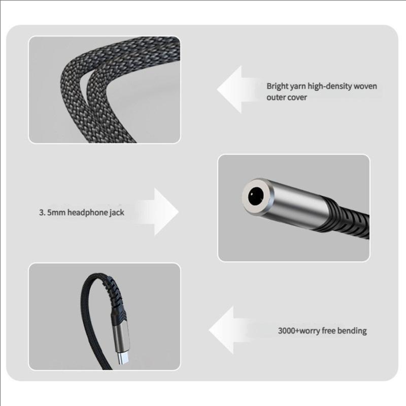 USB C to 3.5 mm Jacks Headphone Adapter and Charging Braided Cable Universal For Mobile Devices
