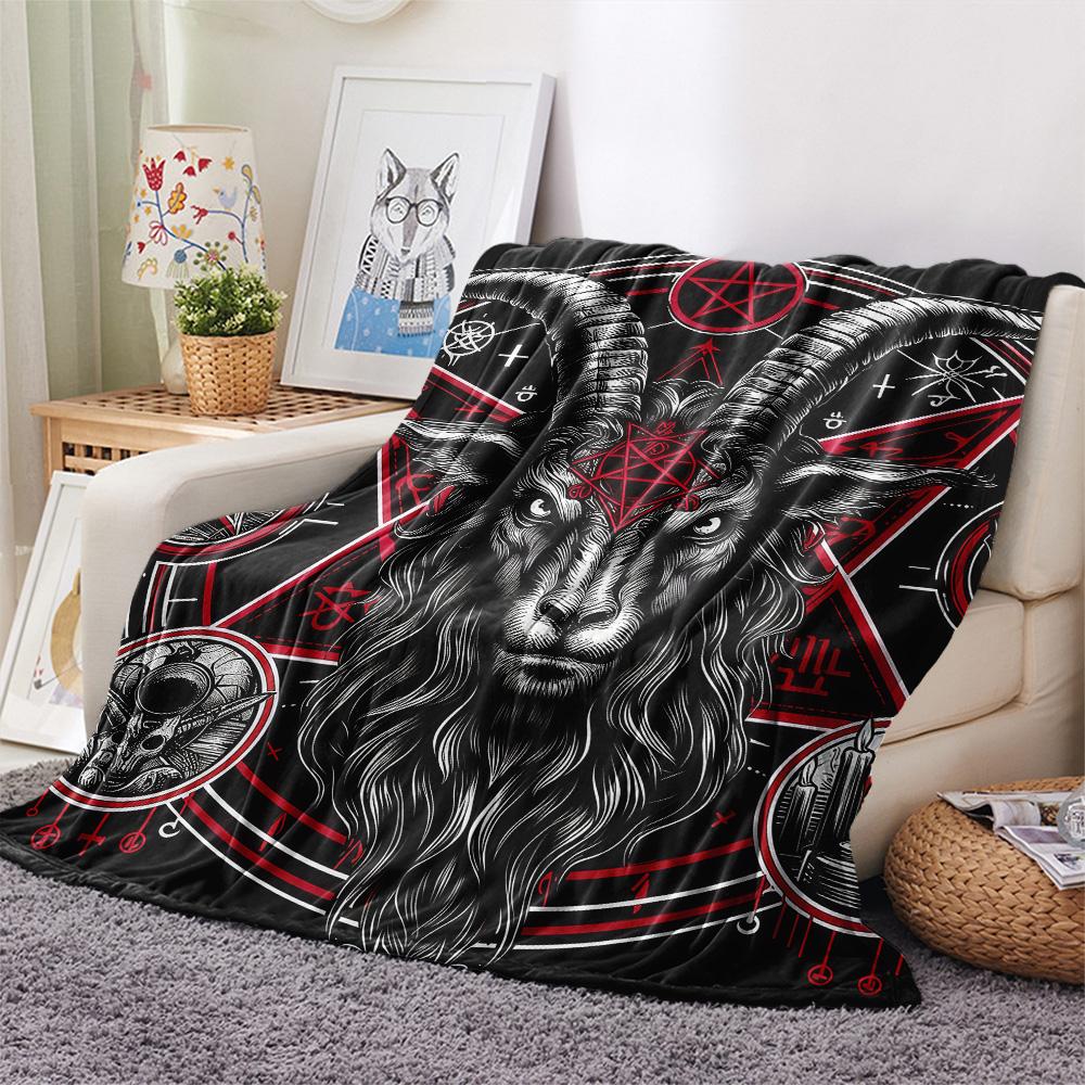 1PC Satan Print FlAannel Blanket, High quality Comfortable for All Seasons, Home Decor, Warmth and Comfort