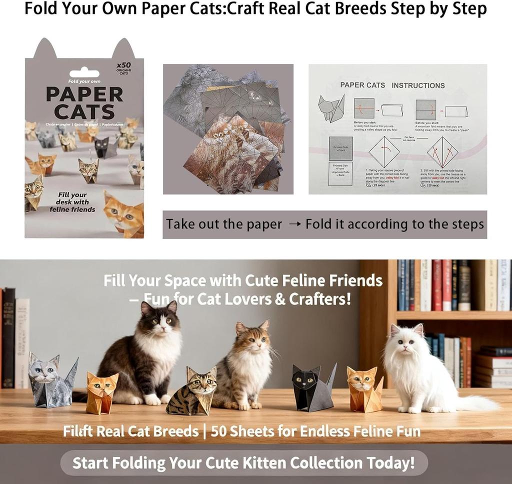 50 ks DIY Origami Papír Kočky Psi Sada Složte si Vlastní Zvířátko Řemeslo Zábava Ručně Vyráběné Umění Řemeslo Skládací Papír Roztomilý 3D Stolní Dekorace Hračka