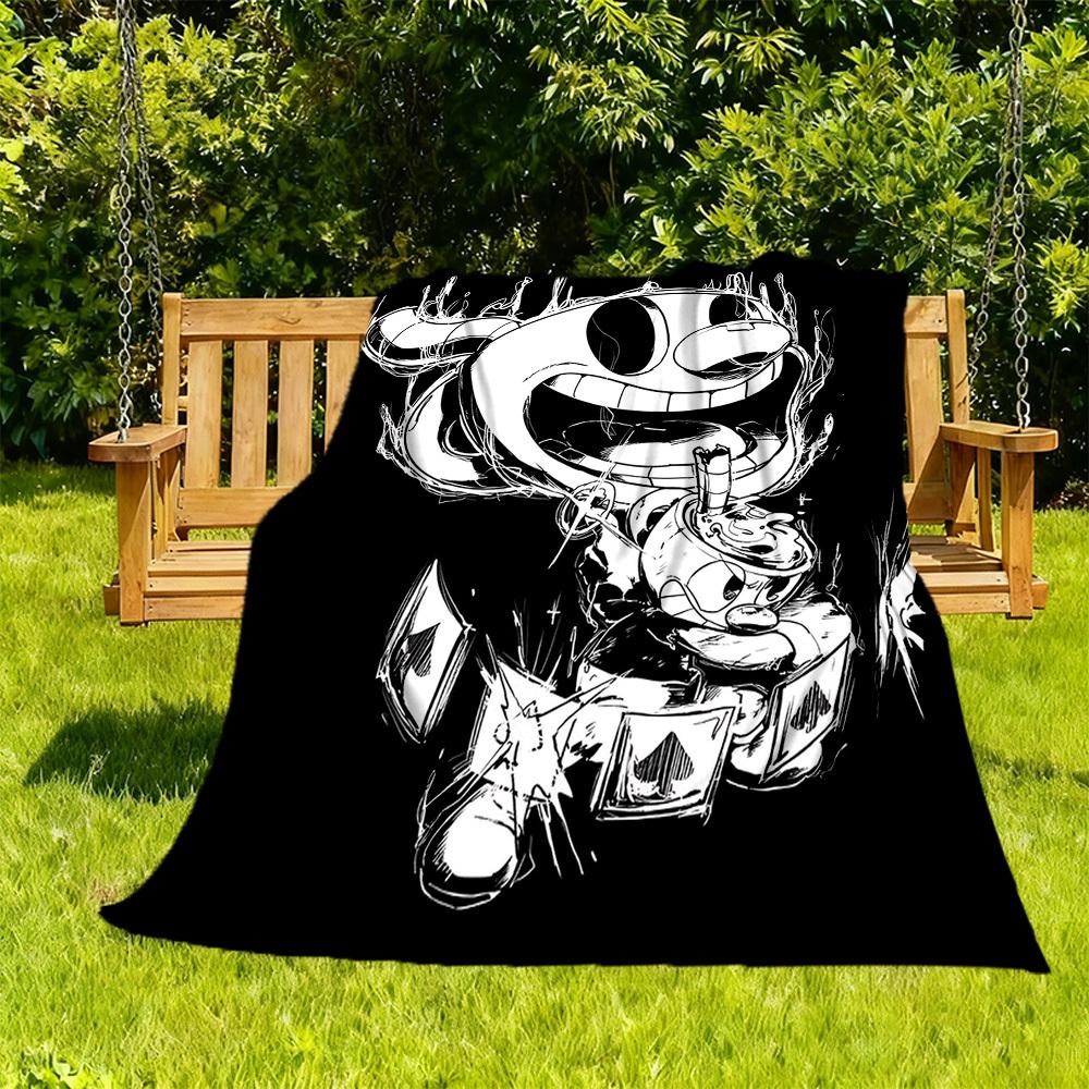 

1PC Caphead Outdoor Flannel Throw Blanket - HD Printed Lightweight Soft Warm All-Season Blanket for Sofa, Bed, Travel - Machine Washable058 130cmx150cm