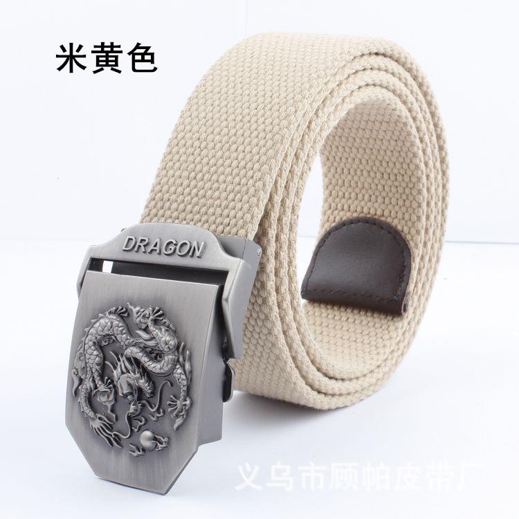 

Ремень из сплава дракона с автоматической пряжкой, мужской утолщенный тканый повседневный ремень, трендовый бежевый