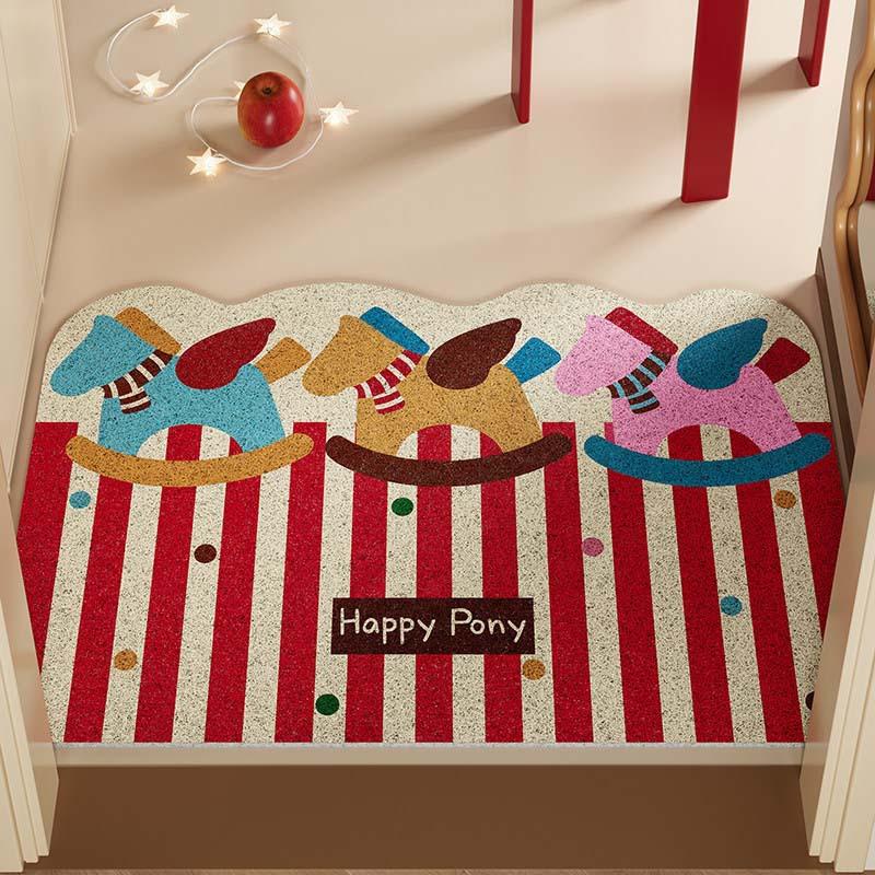 Year Of The Horse Entry Door Floor Mat Can Be Cut Silk Circle Red Festive And Dirt-Resistant Door Floor Mat Entry Door Mat