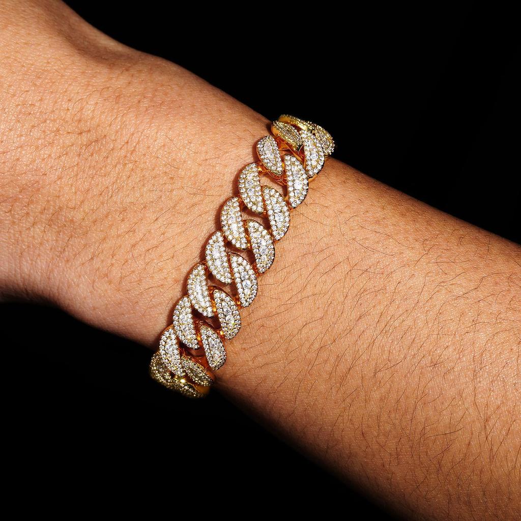 14mm Full Diamond Zircon Hip Hop Cuban Chain Necklace Bracelet for Men