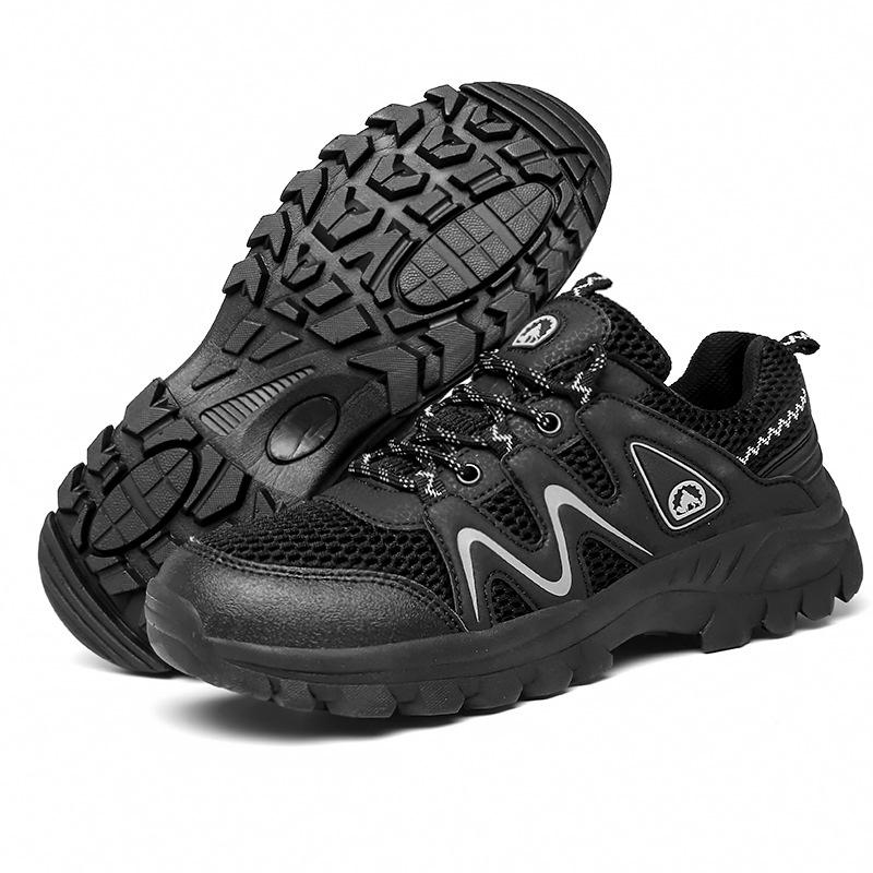 Large size outdoor shoes sports hiking shoes summer mesh breathable ultra-light low-top hiking shoes black