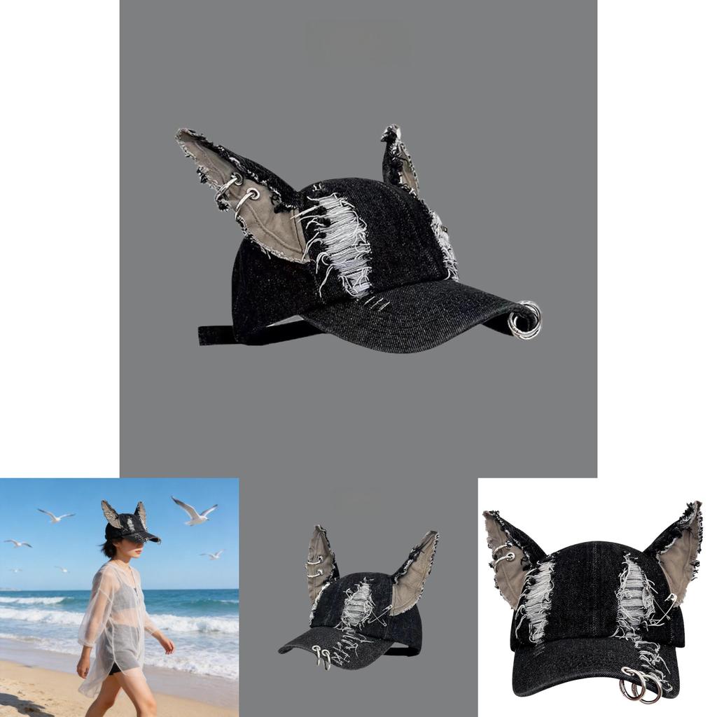 Y2k Postapocalyptic Style Denim Distressed Cap With Sun Protection For Streetwear Enthusiasts
