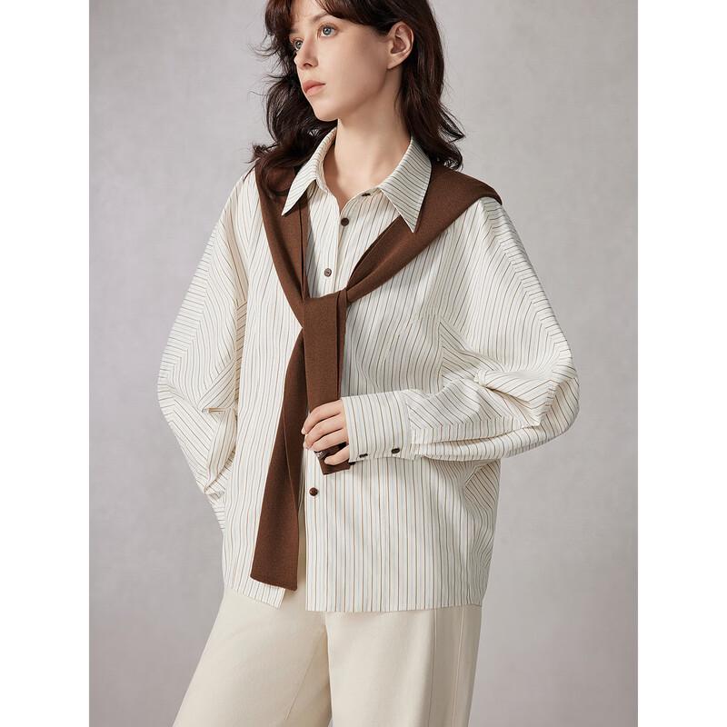 ELLE Striped Shawl Design Loose Fit Shirt S