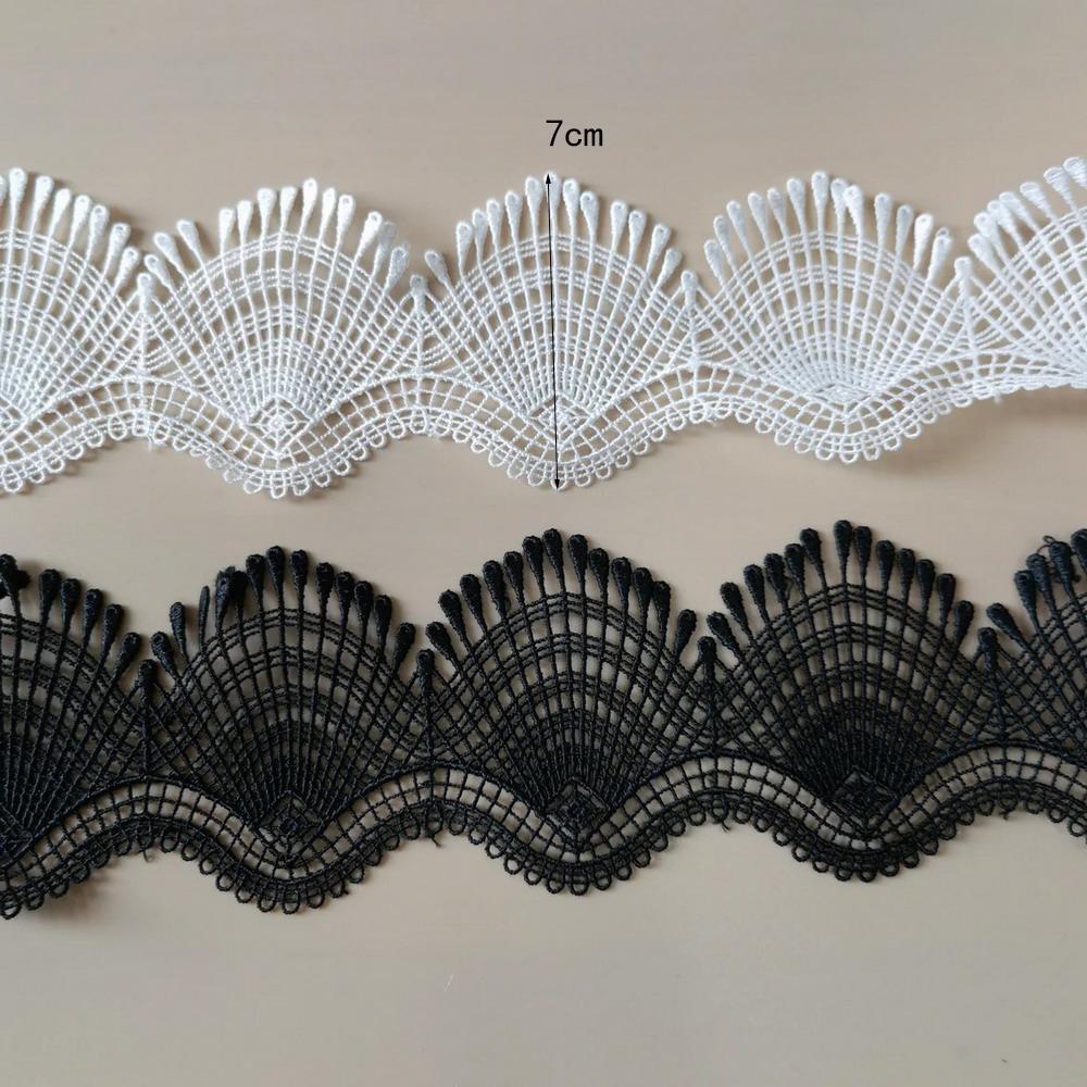 1 Yard/91cm Black White Seashell Waves Embroidered Lace Trim Ribbon Fabric Sewing Craft Patchwork Handmade Decoration 7CM Wide