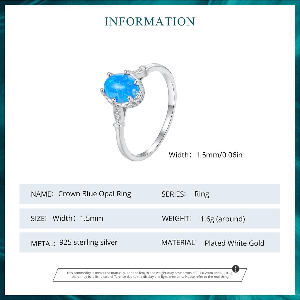 WOSTU 925 Sterling Silver Crown Blue Opal Ring With Translucent Opal For Women Party Wedding Anniversary Gift Fine Jewellery