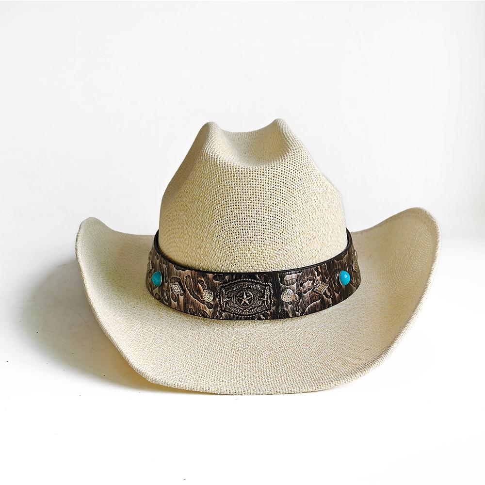 Sombrero de Vaquero Occidental de Ala Ancha Sombrero Tejido a Máquina Para Mujeres Hombres Protección Solar para Exteriores Playa Viajes Vacaciones