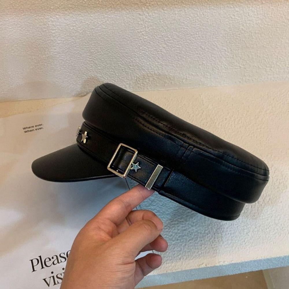 British Style Pu Leather Beret Korean Style Painter Hat Casual Octagonal Hat  Outdoor