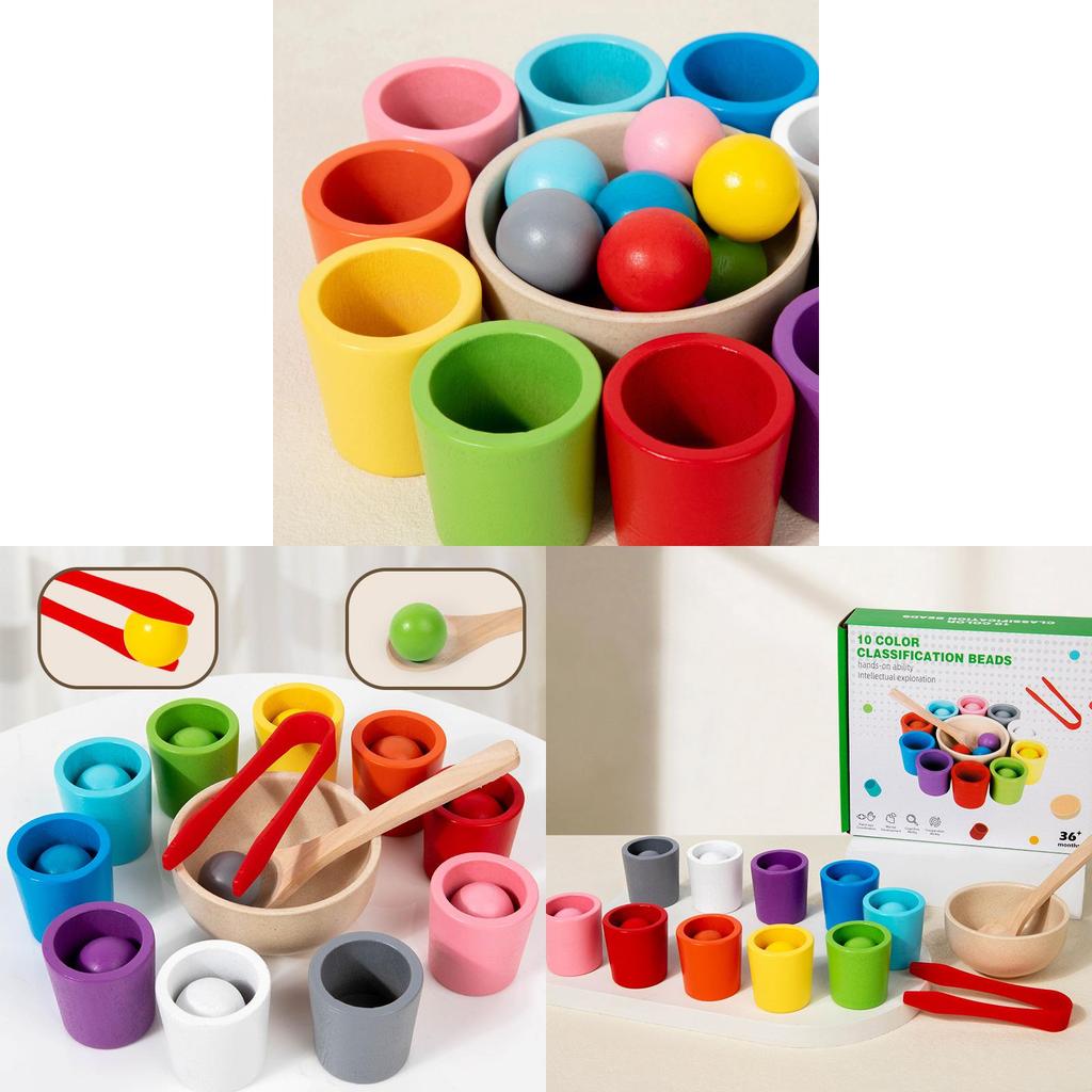 Wooden Montessori Baby Educational Toy With Color Sorting Cups For Toddler Learning
