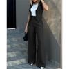 Women 2 Piece Suit Sleeveless Button Vest High Waist Wide Leg Pants Office Casual Outfit