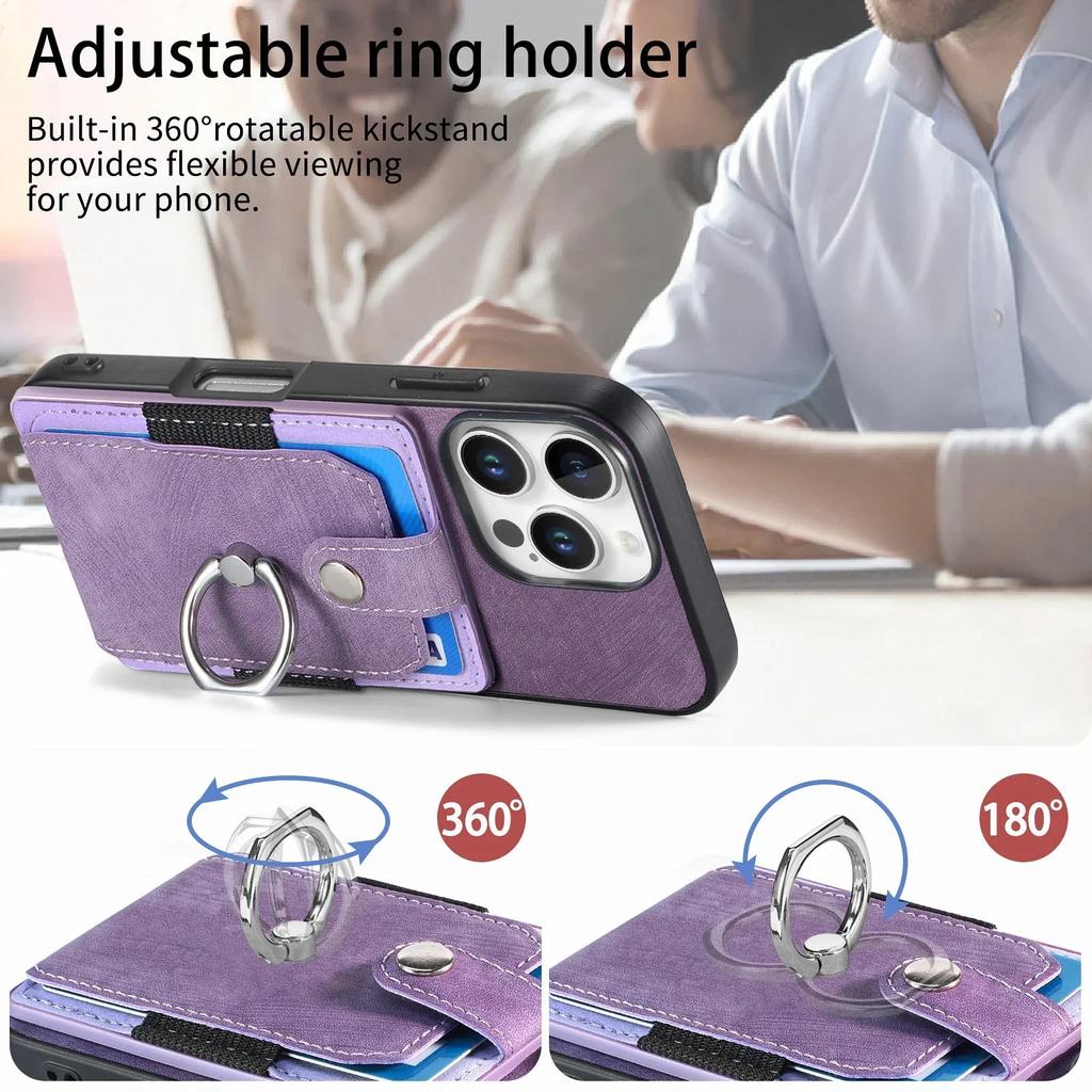 Ring Wallet with Card Holder Kickstand Leather Case For iPhone 16 15 Pro Max Plus SE 2025 Cover