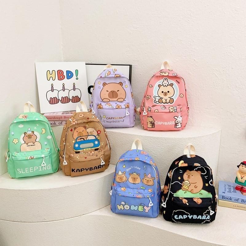 Themed Capybara Childrens Backpack With Letter And Cartoon Print For Use School