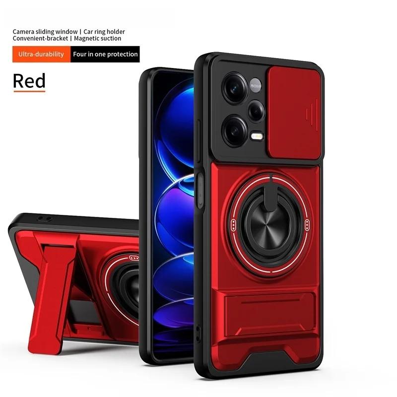 Slide Camera Lens Protector Case For Xiaomi Redmi Note 12 Pro 5G Note12 Pro+ 12S 4G Car Magnetic Ring Cover Stand Holder Fundas