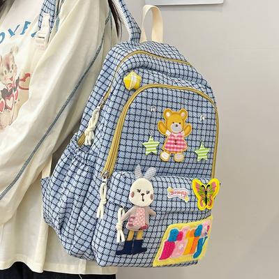 School Bag Plaid School Bag Female College Student Backpack Small Fresh Soft Girl Cute Contrasting Color Popular Backpack
