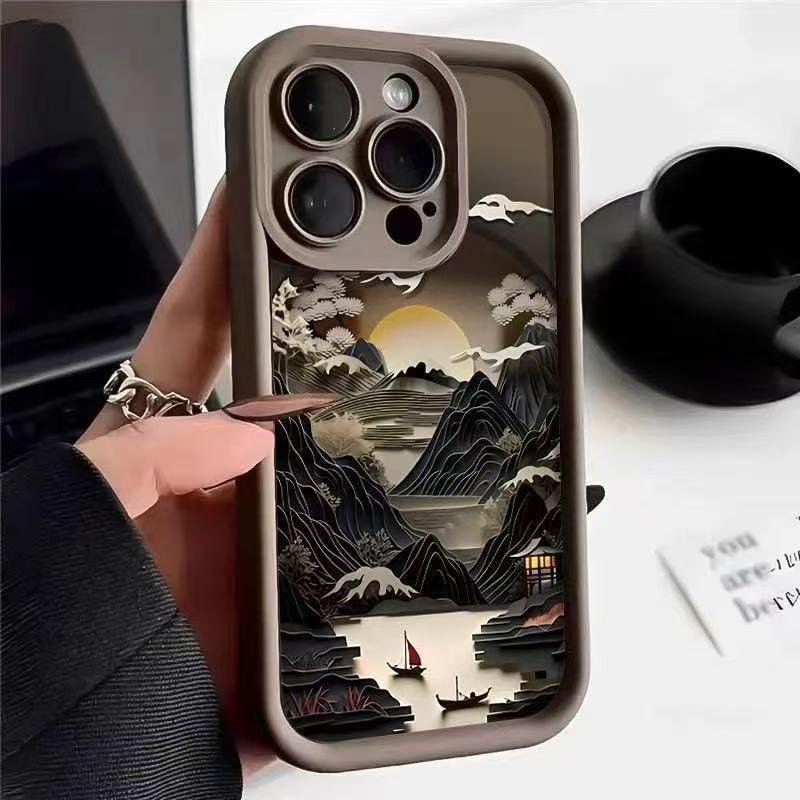 Apple iPhone Case with Chinese Landscape Painting – Compatible with iPhone Models: 17, 16 Pro Max, 15 Pro, 14, 13