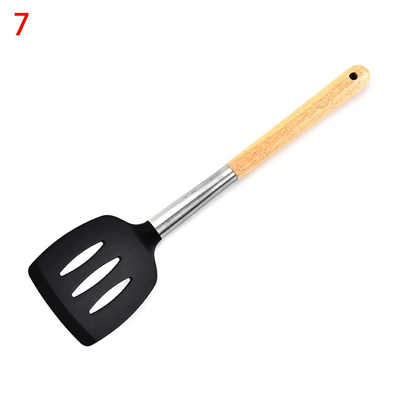 Silicone Kitchenware Non-Stick Heat-Resistant Cookware Kitchen Utensils Set Spatula Shovel Spoon Wooden Handle Cooking Tool Set