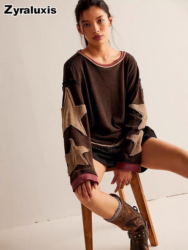 Trendy Women's Hoodie, Autumn/Fall Fashion Long Sleeve T-Shirt Loose Fit Crew Neck Floral Sweatshirt