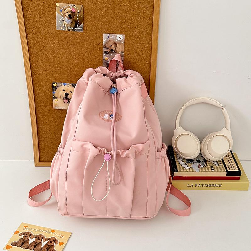 Schoolbag casual simple schoolbag new girl heart drawstring bundle commuter travel backpack student class versatile backpack