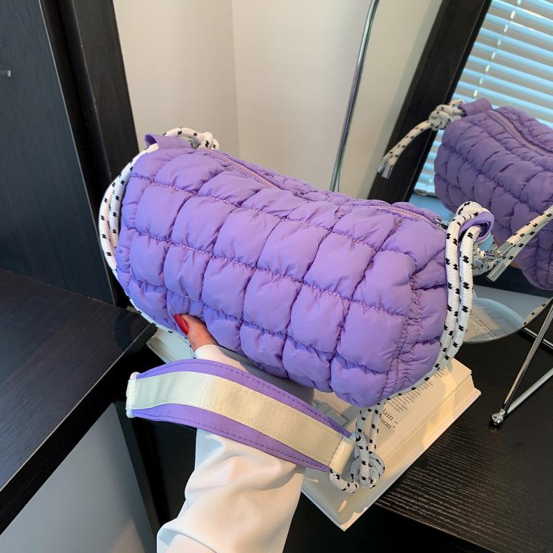 Summer Cloud Small Bag Women's New Diamond Shoulder Cylinder Pillow Bag Niche Versatile Pleated Messenger Bag