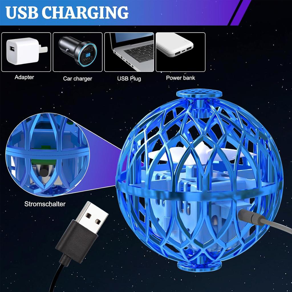 Flying Ball Toy for Kids, Hand Controlled Boomerang Orb Throw-Proof Durable Mini Fly Spinner Led Lights Magic Ball Shining Cool Toys Birthday Gifts