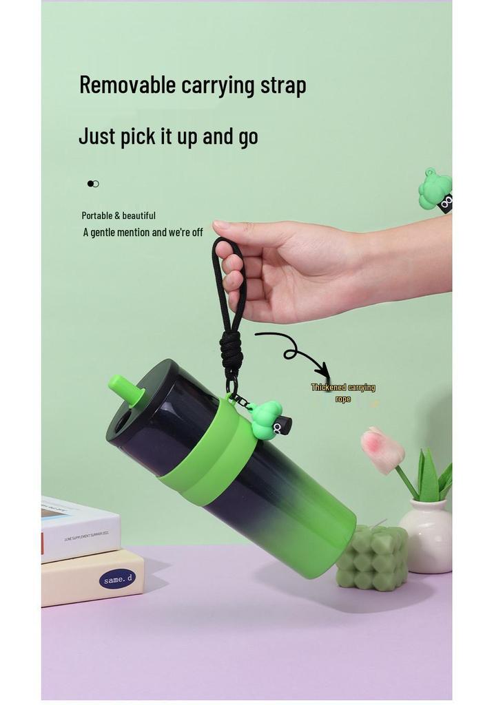 Sleek Gradient Stainless Steel Insulated Straw Cup with Portable Strap