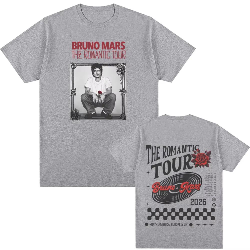 Bruno Mars The Romantic Tour T-shirt 2026 Album Tour Kläder Original Design Herr Bomull Grafiskt Tryck Högkvalitativa T-shirts