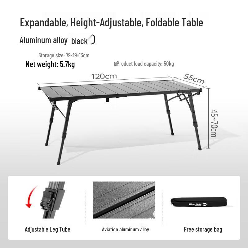 ZISIZ Outdoor Aluminum Alloy Roll-Up Folding Table