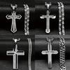 New Men's Stainless Steel Cross Necklace with Diamonds, Vacuum Plating, Non-fading Hip-hop Accessories