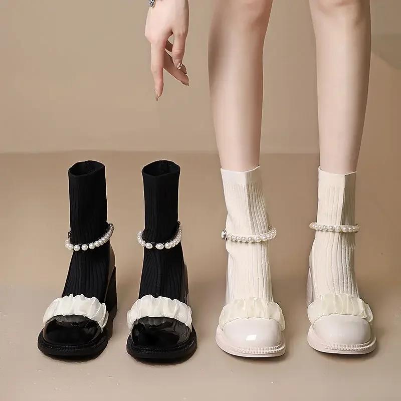 Neu Damen Stiefeletten Perle Elastisch Damen Kurze Schuhe Hohe Qualität Bequem und Elegant Stiefeletten Designer Luxus Sale Pu